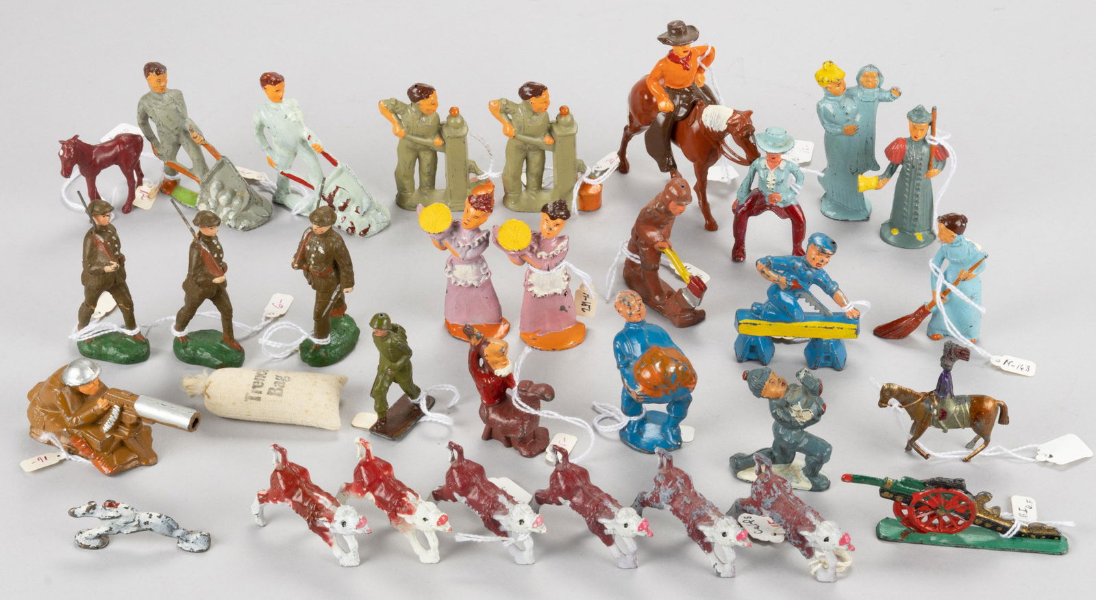 PAINTED METAL TOYS, INCLUDING HAPPY FARMERS, LOT OF 32 (1 of 3)
