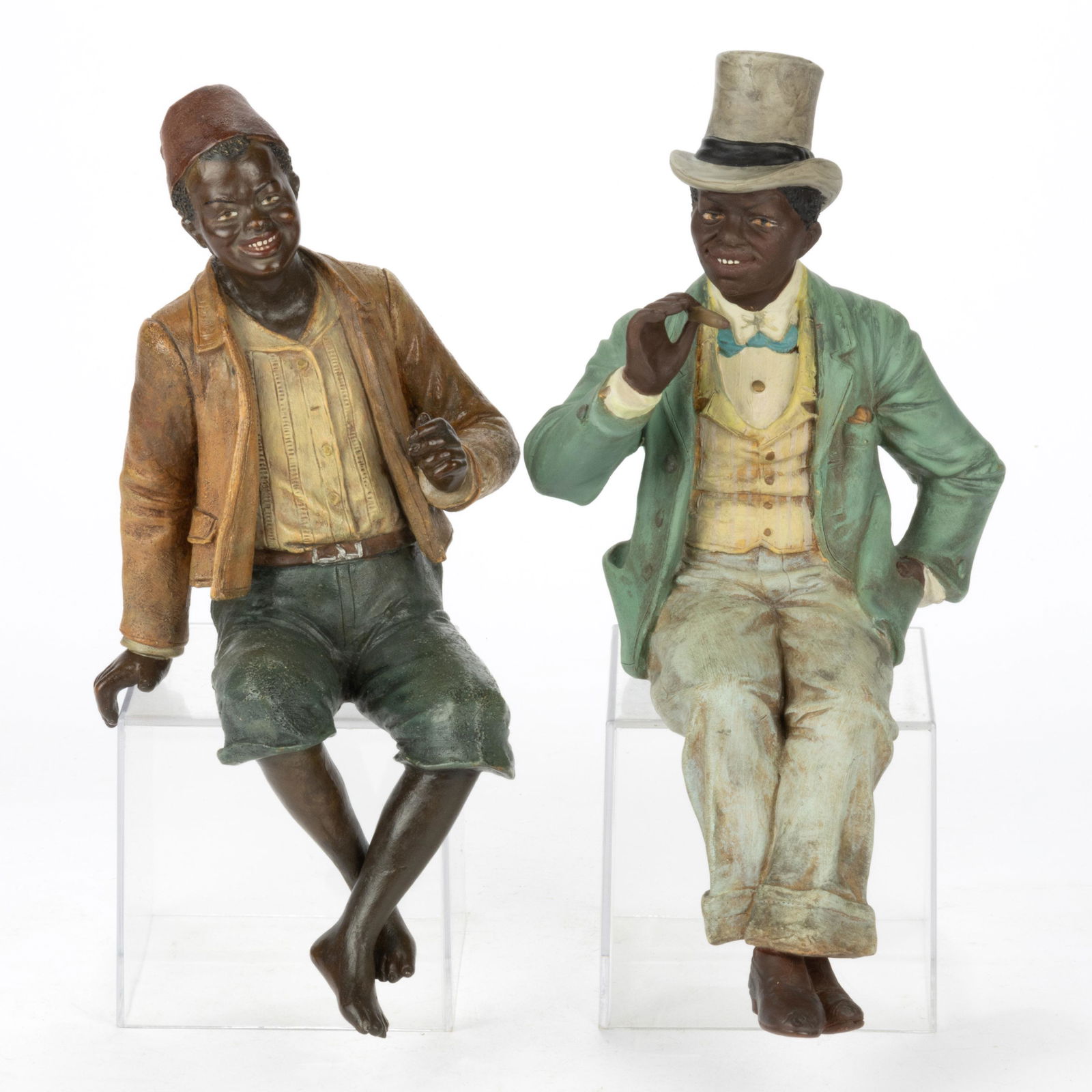 CONTINENTAL BLACK AMERICANA TERRACOTTA FIGURAL SHELF SITTERS, LOT OF TWO (1 of 3)