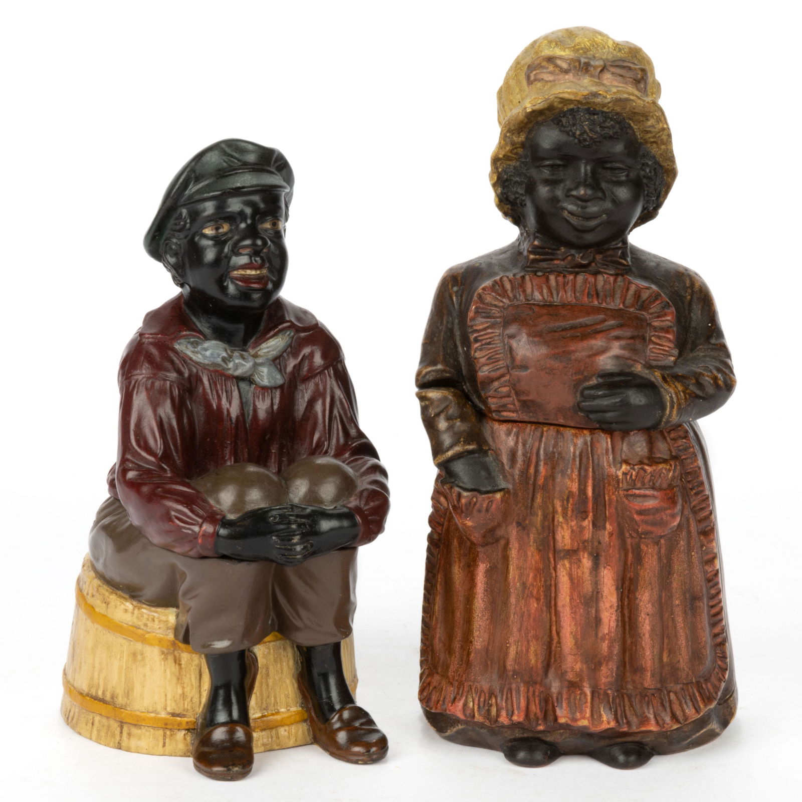 CONTINENTAL BLACK AMERICANA TERRACOTTA FIGURAL HUMIDORS, LOT OF TWO (1 of 3)
