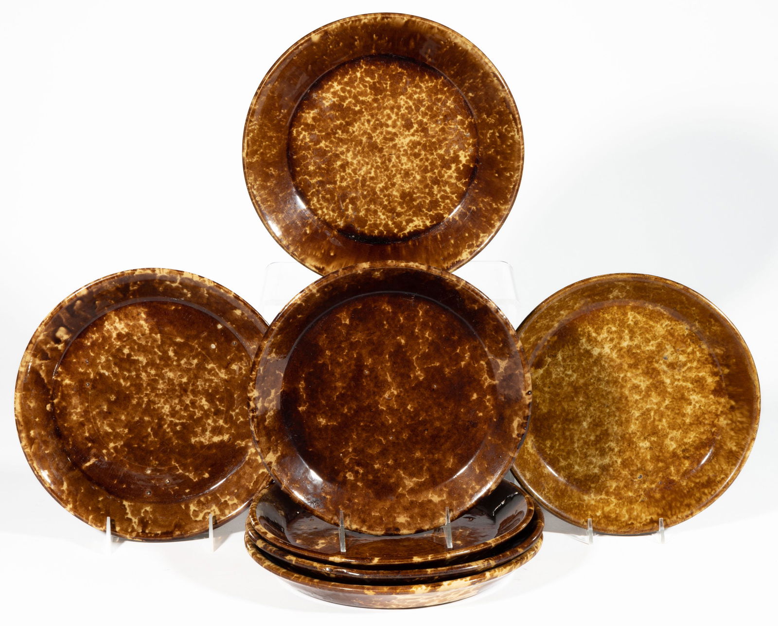 AMERICAN ROCKINGHAM-GLAZE POTTERY PANS / BAKERS, LOT OF SEVEN (1 of 1)