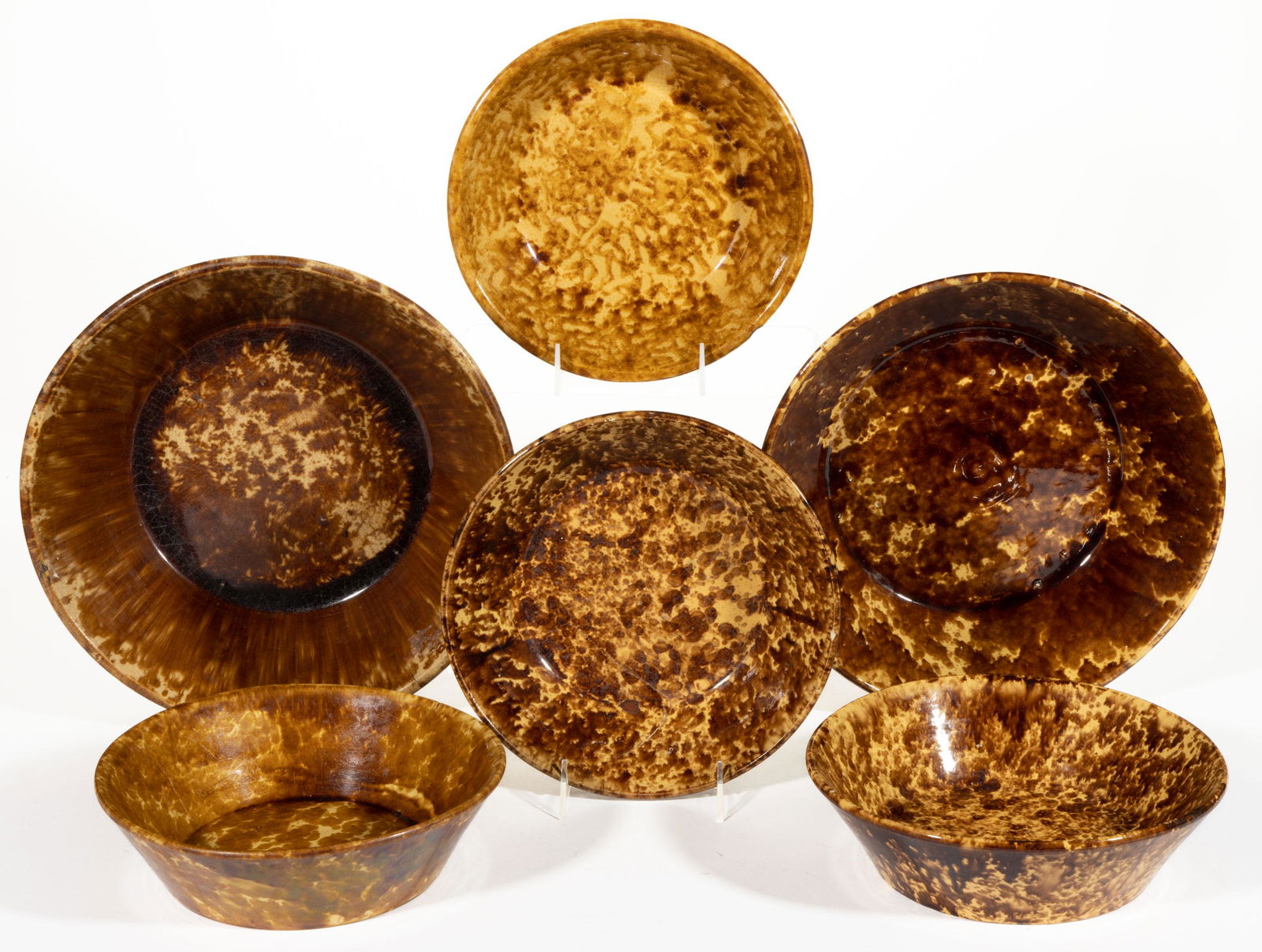 AMERICAN ROCKINGHAM-GLAZE POTTERY BOWLS, LOT OF SIX (1 of 1)