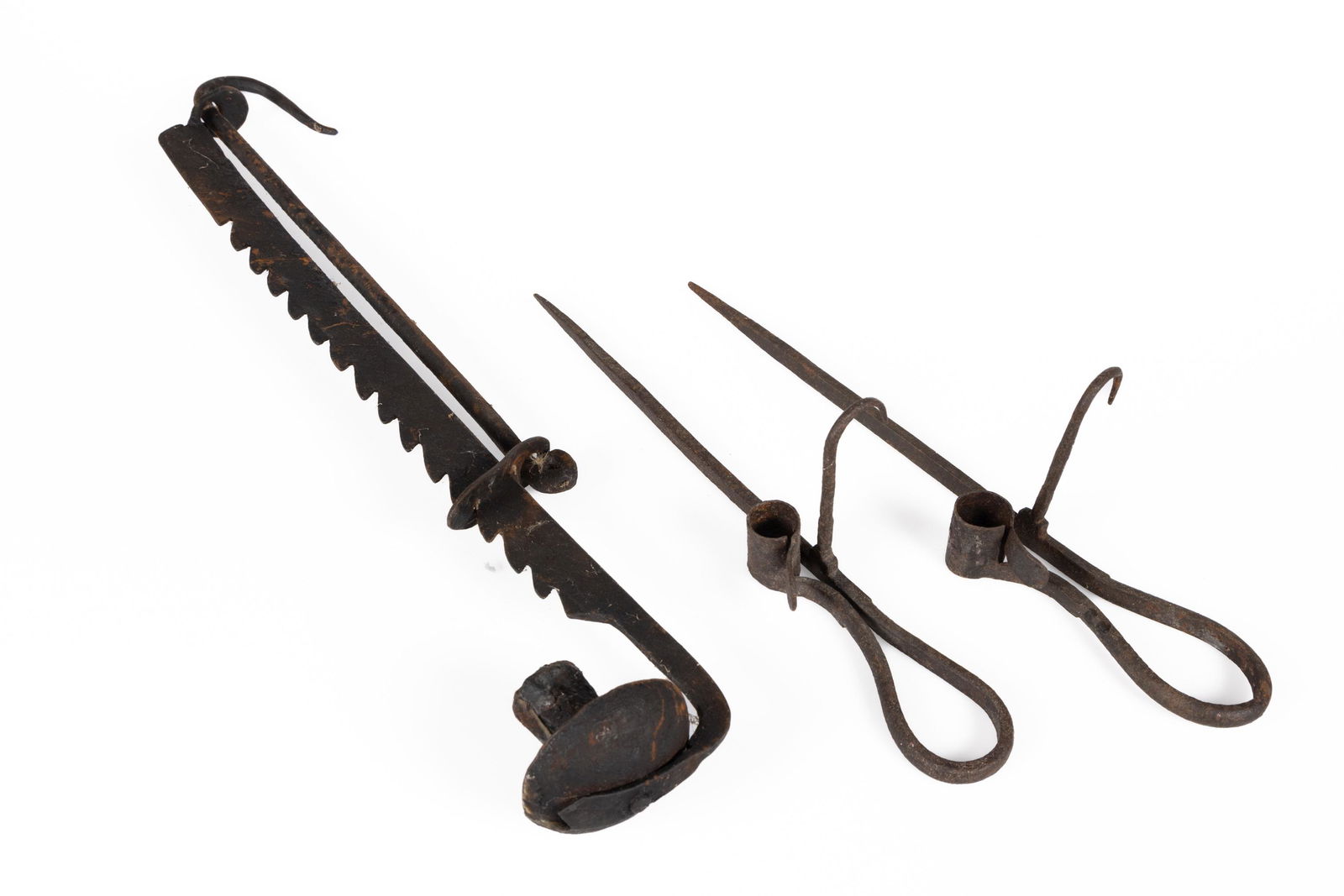 ASSORTED WROUGHT-IRON  CANDLE HOLDERS, LOT OF THREE (1 of 3)