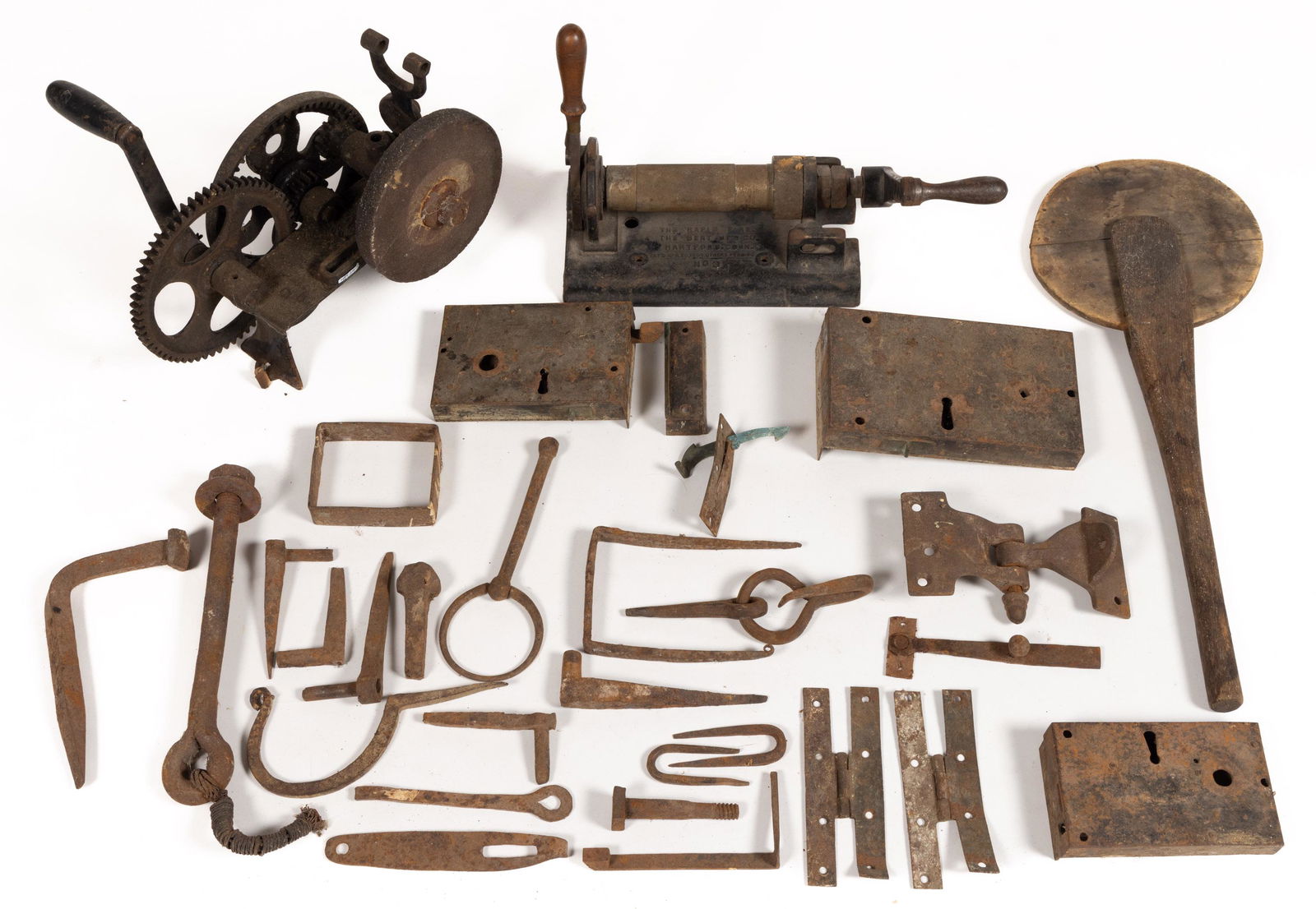 ASSORTED CAST AND WROUGHT-IRON AND WOODEN ARTICLES, UNCOUNTED LOT (1 of 1)