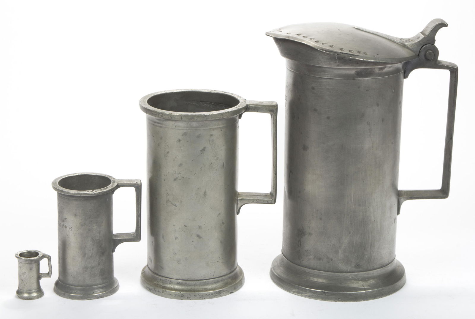 ASSORTED FRENCH PEWTER MEASURES / QUATRE MESURES METRIQUES EN ETAIN DEUXIEME REPUBLIQUE, LOT OF FOUR (1 of 1)