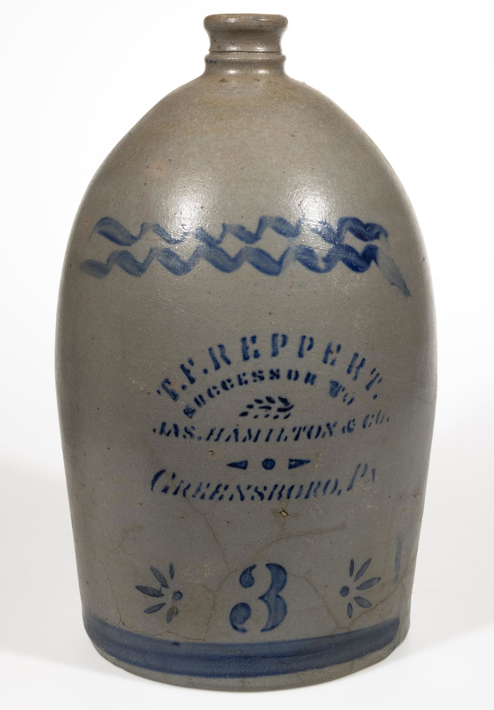 WESTERN PENNSYLVANIA STENCILED STONEWARE JUG (1 of 10)