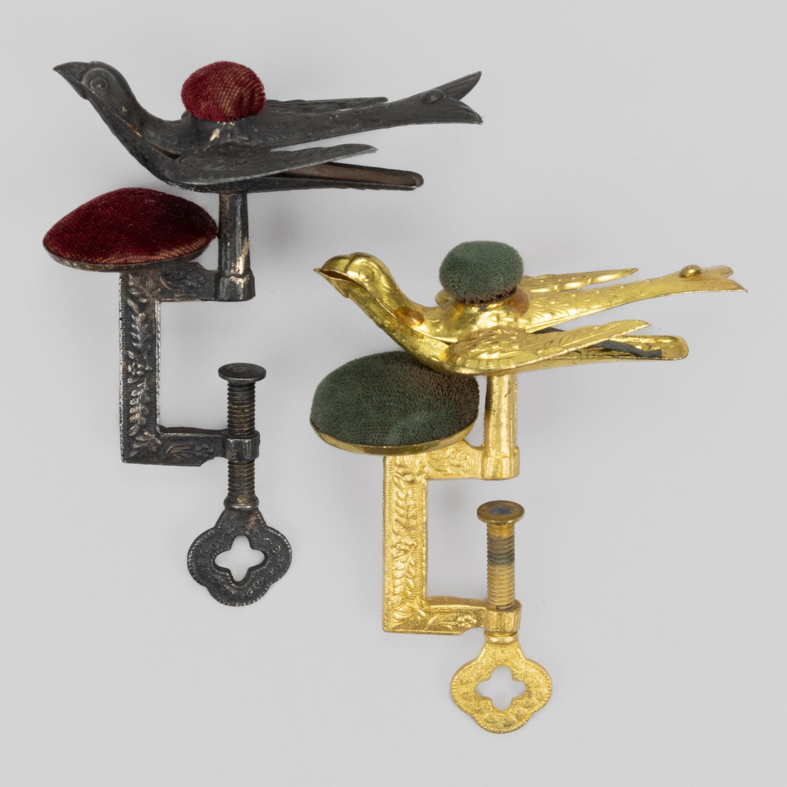 BRASS / METAL FIGURAL SEWING BIRD CLAMPS, LOT OF TWO (1 of 2)
