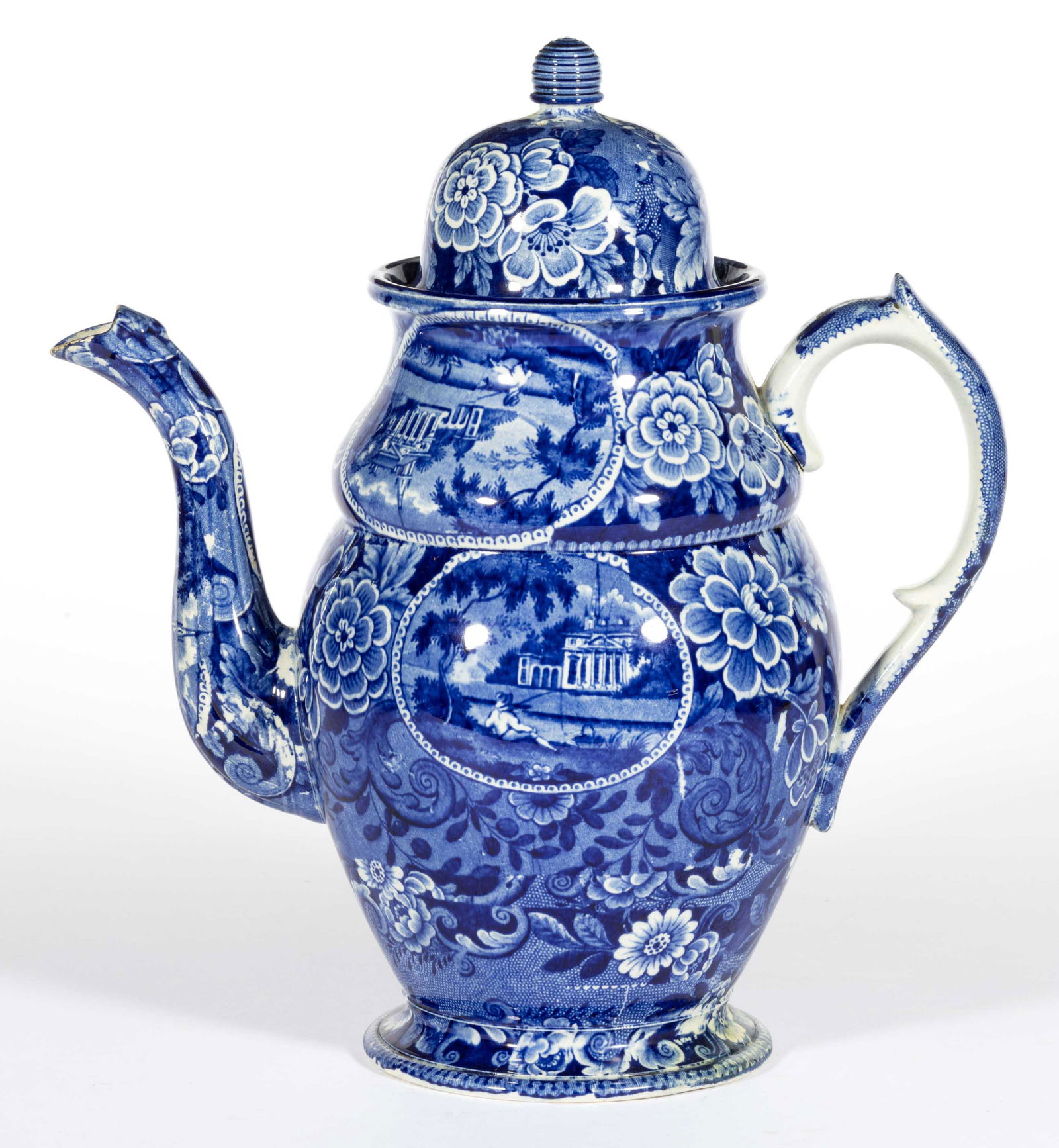 STAFFORDSHIRE VIRGINIA / AMERICAN VIEW TRANSFER-PRINTED CERAMIC COFFEE POT (1 of 5)