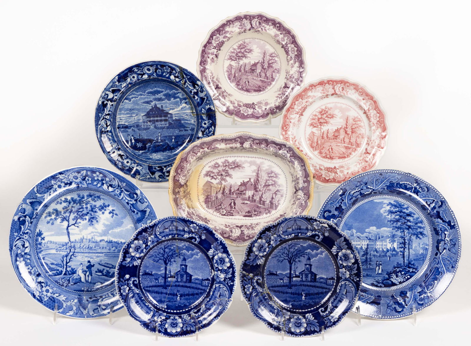 STAFFORDSHIRE AMERICAN HISTORICAL TRANSFER-PRINTED CERAMIC ARTICLES, LOT OF EIGHT (1 of 4)