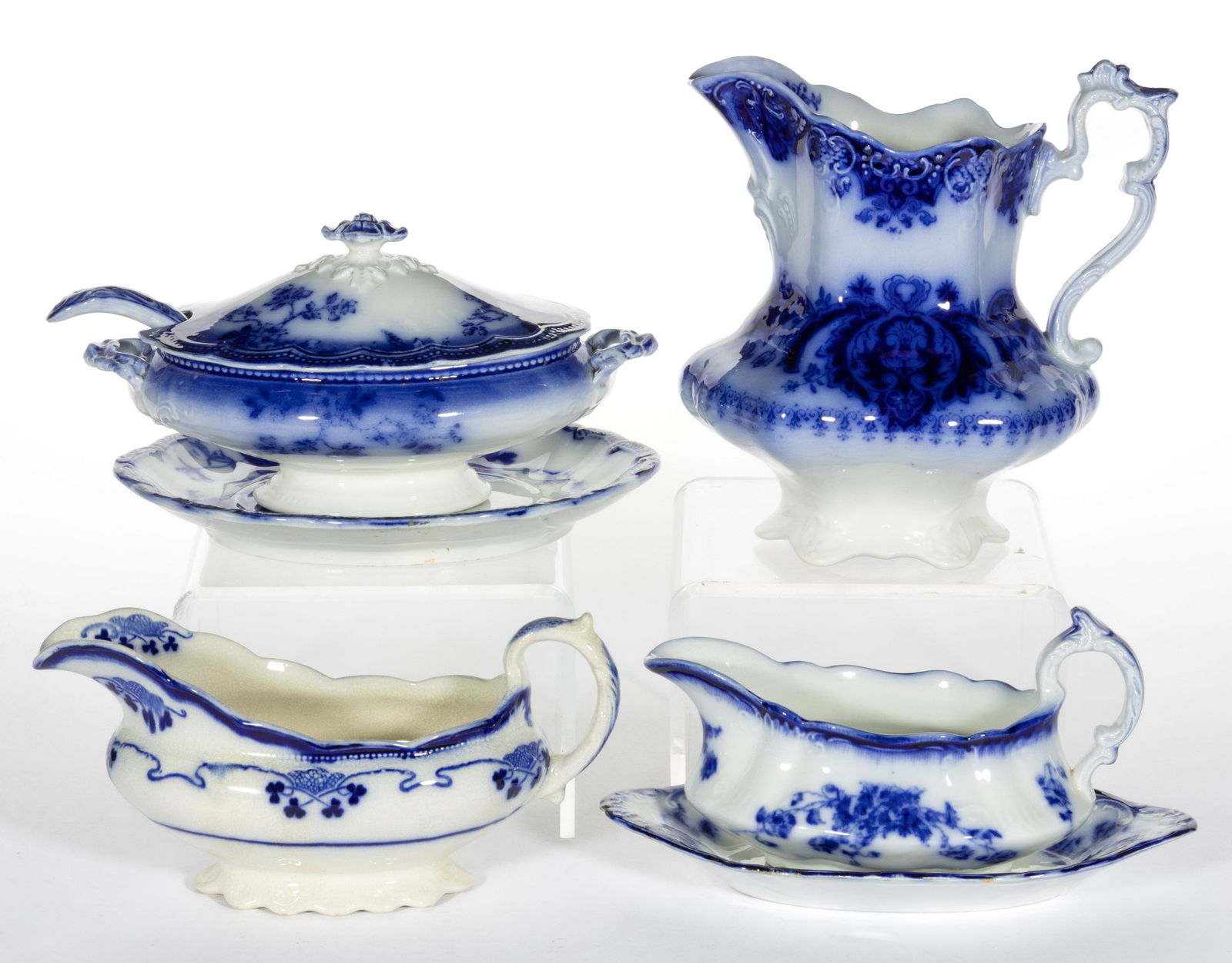 ENGLISH FLOW BLUE TRANSFER-PRINTED CERAMIC TABLE ARTICLES, LOT OF SEVEN (1 of 1)