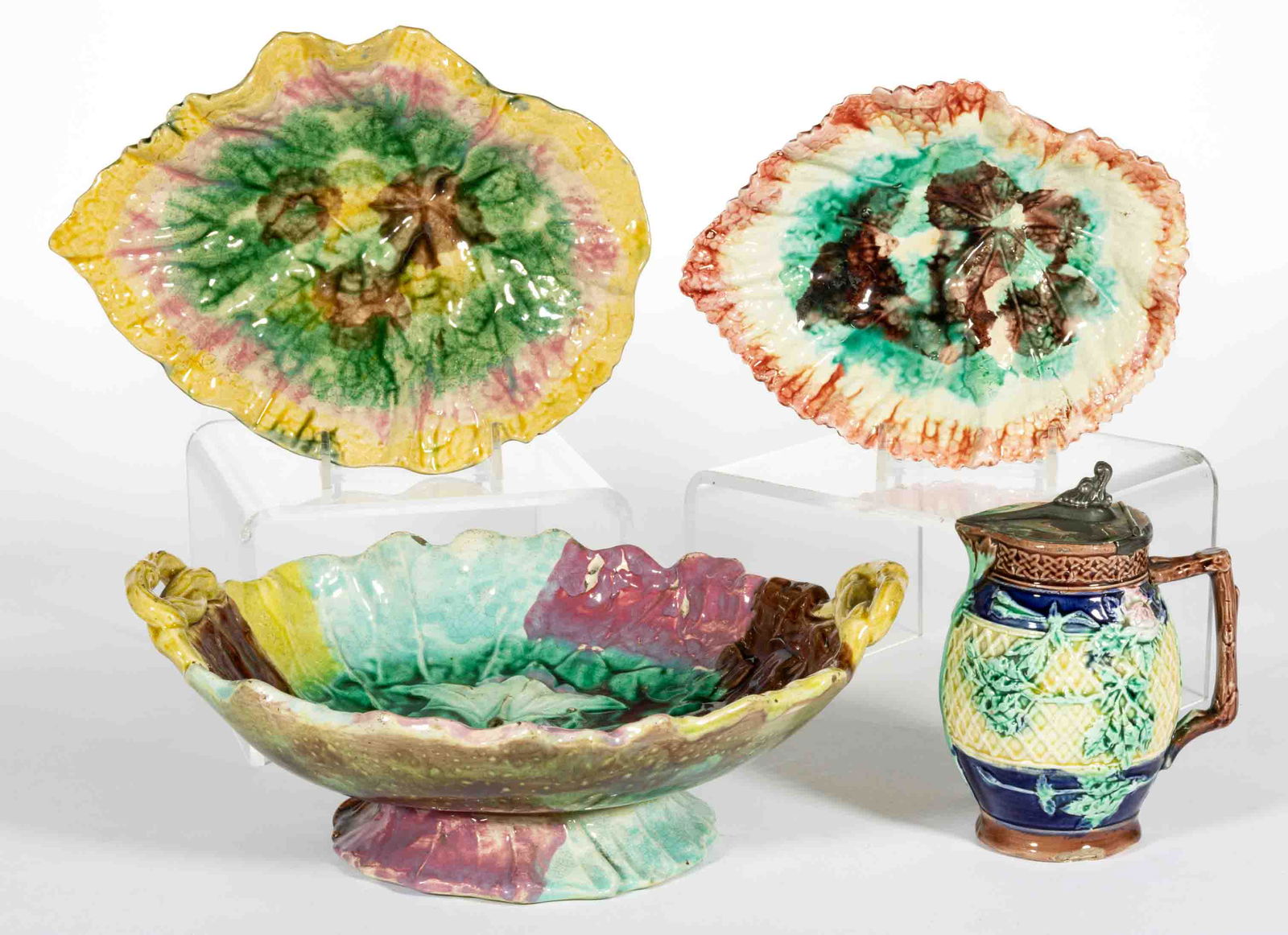 AMERICAN MAJOLICA CERAMIC ARTICLES, LOT OF FOUR (1 of 2)