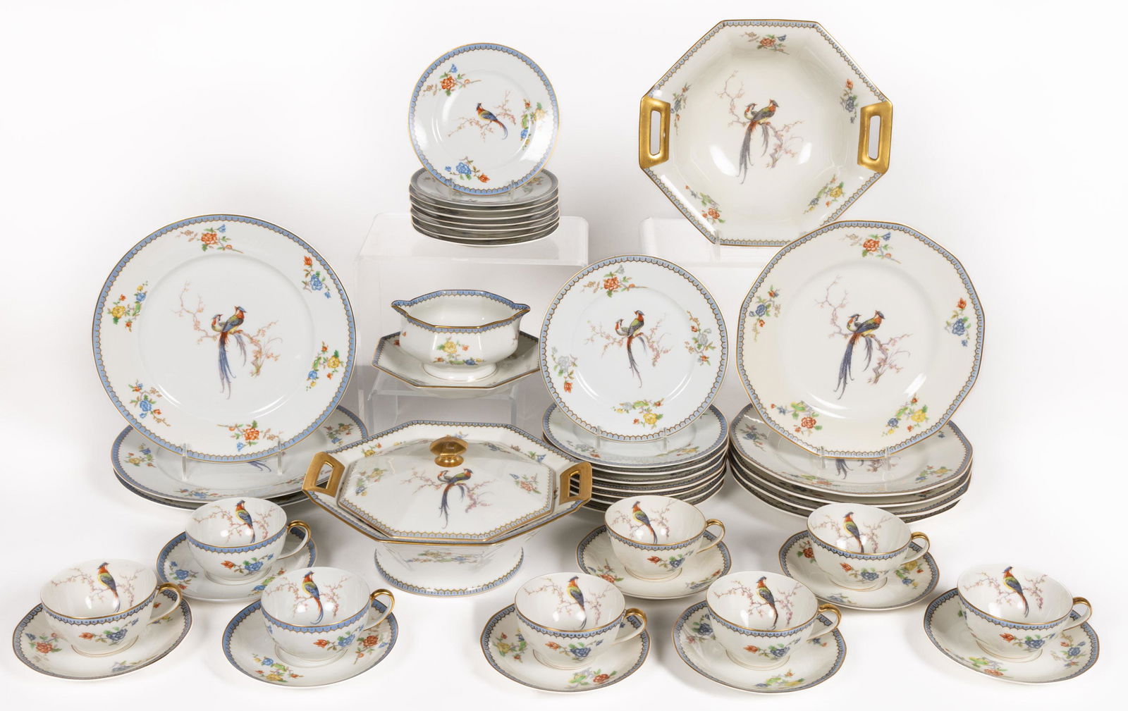 FRENCH HAVILAND LIMOGES "PARADISE" PORCELAIN TEA AND TABLE ARTICLES, LOT OF 43 (1 of 1)