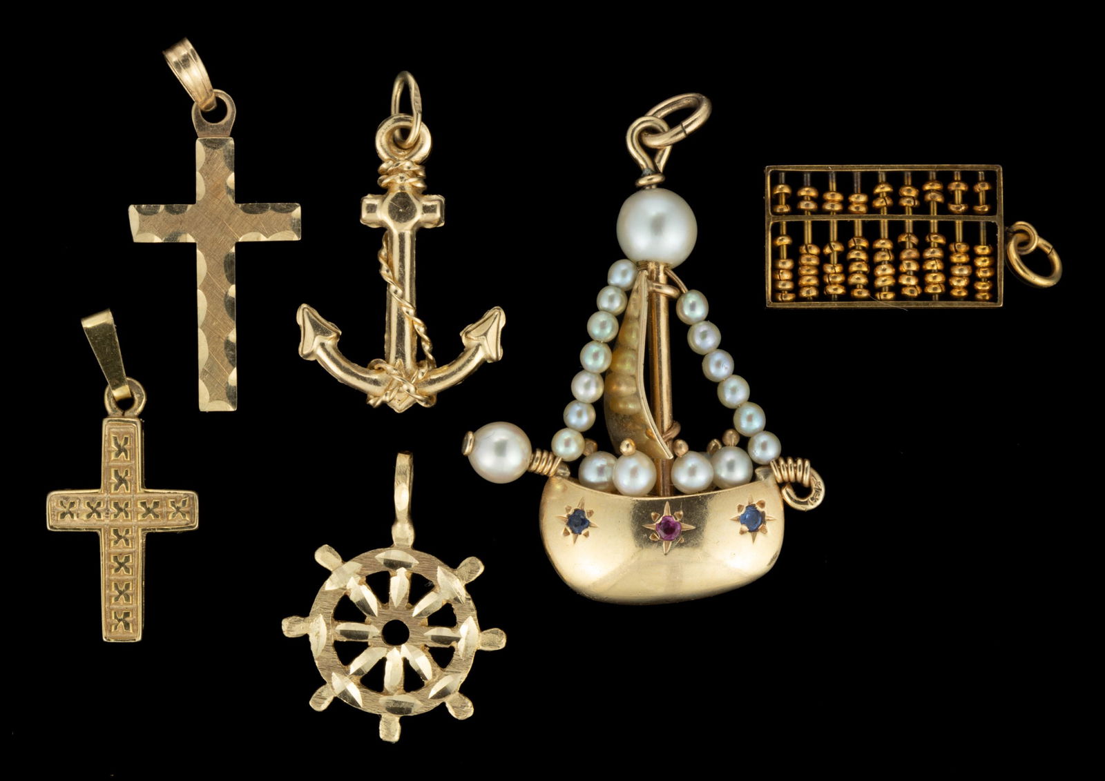 VINTAGE / CONTEMPORARY 14K YELLOW GOLD FIGURAL CHARMS AND PENDANTS, LOT OF SIX (1 of 1)