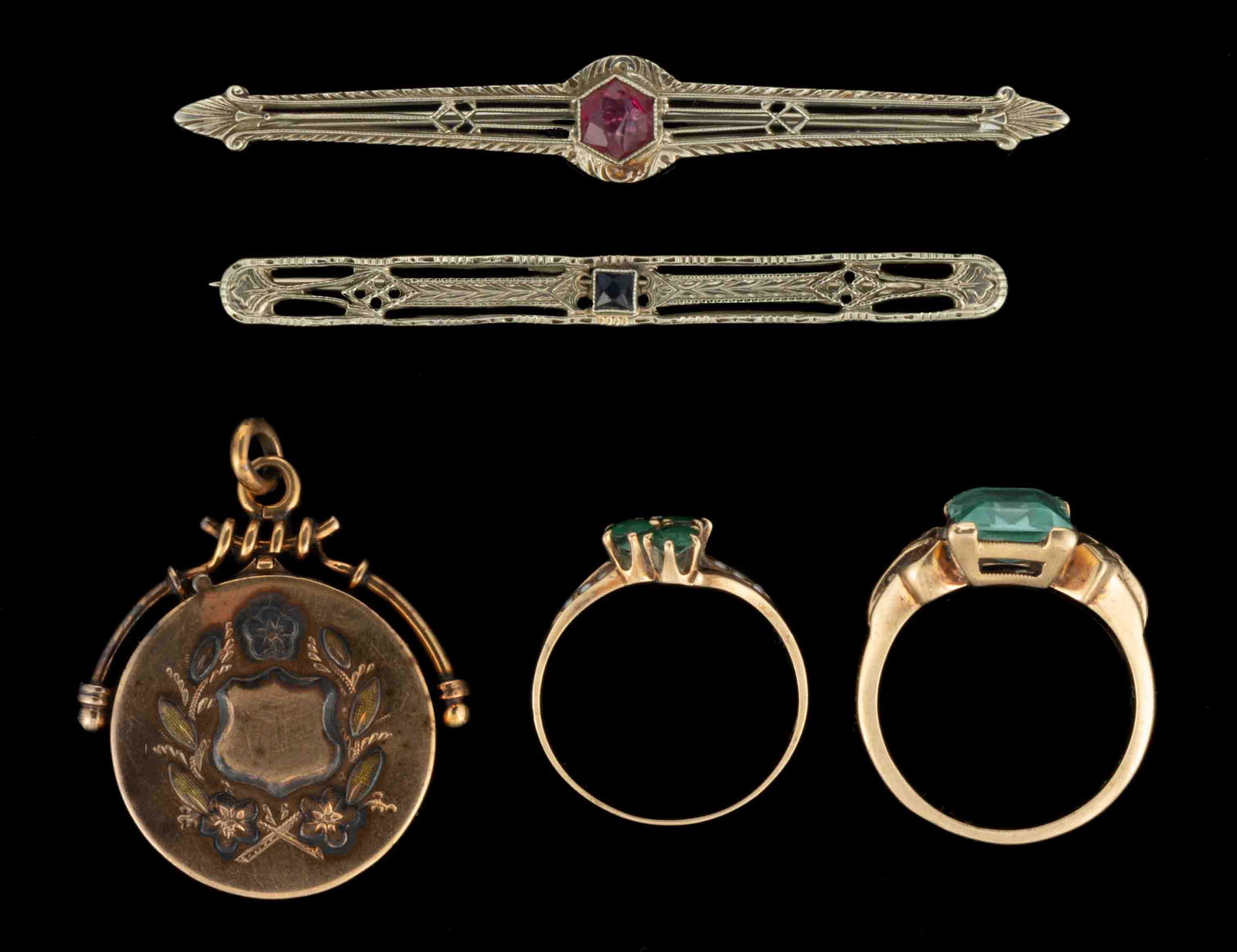 ANTIQUE / VINTAGE 10K GOLD, AND POSSIBLY OTHER, JEWELRY, LOT OF FIVE (1 of 3)