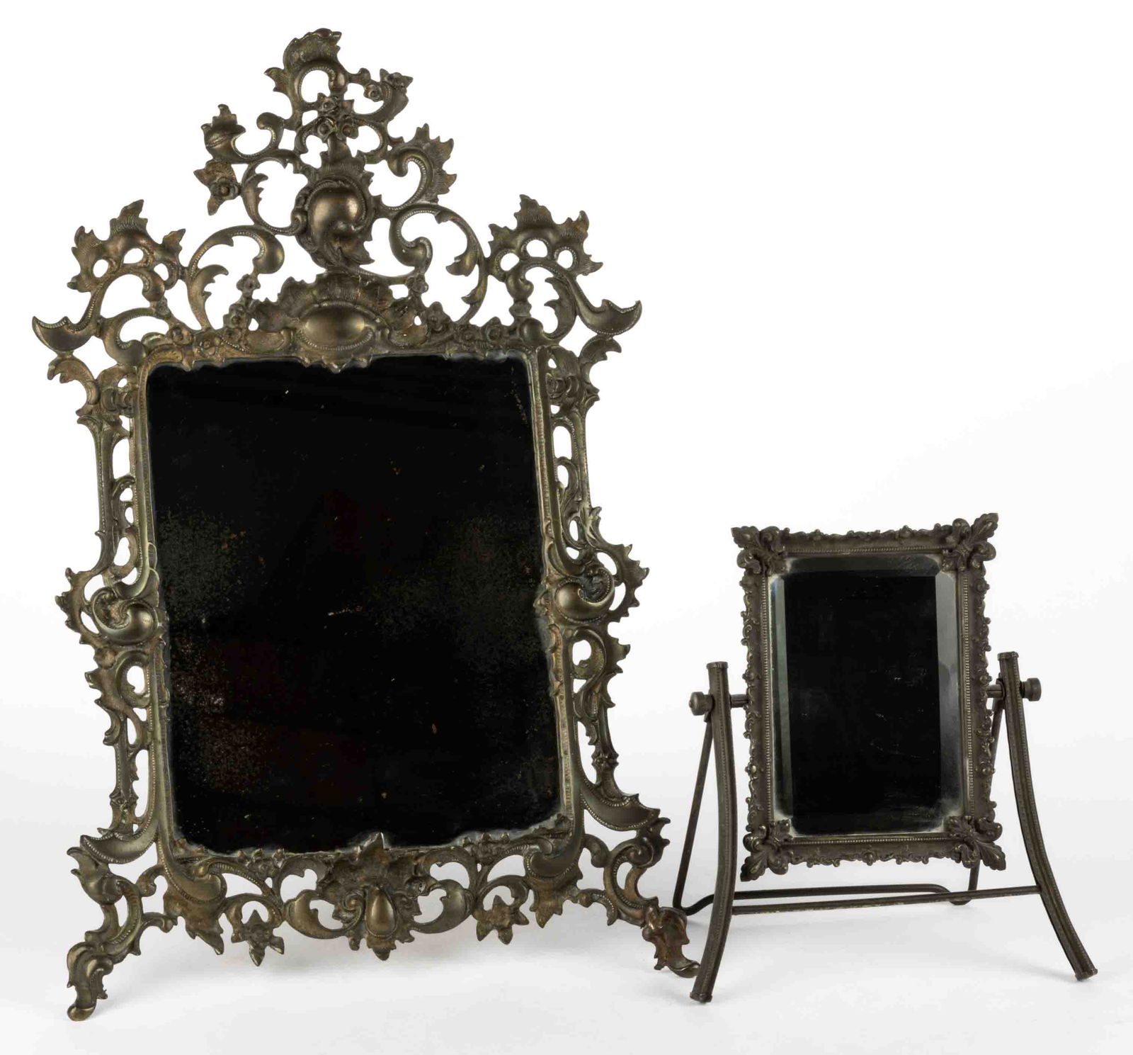 DECORATIVE CAST-METAL DRESSING MIRRORS, LOT OF TWO (1 of 2)
