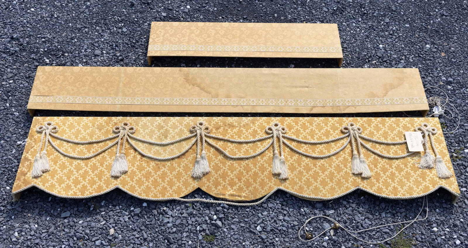 FABRIC COVERED WINDOW VALANCES, LOT OF TWO: FABRIC COVERED WINDOW VALANCES, LOT OF TWO, with likely later hardware. Late 19th/early 20th century. One 87 1/2" L. Provenance: Deaccessioned by the Valentine Museum, Richmond, VA to benefit collecti