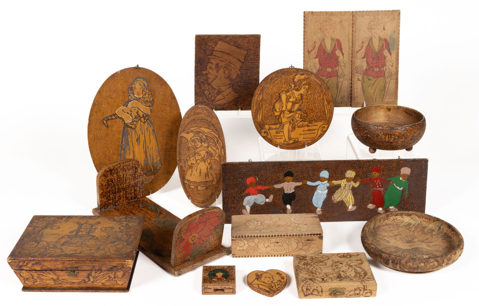 AMERICAN ARTS & CRAFTS PYROGRAPHY ARTICLES, LOT OF 15 (1 of 2)