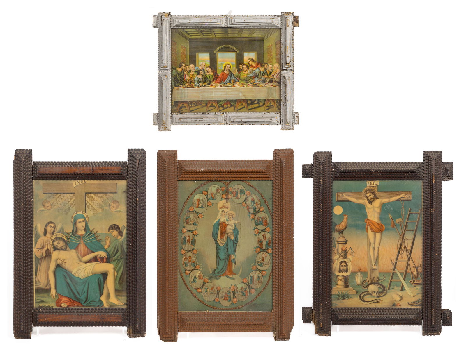 AMERICAN FOLK / TRAMP ART PICTURE FRAMES, LOT OF FOUR (1 of 5)