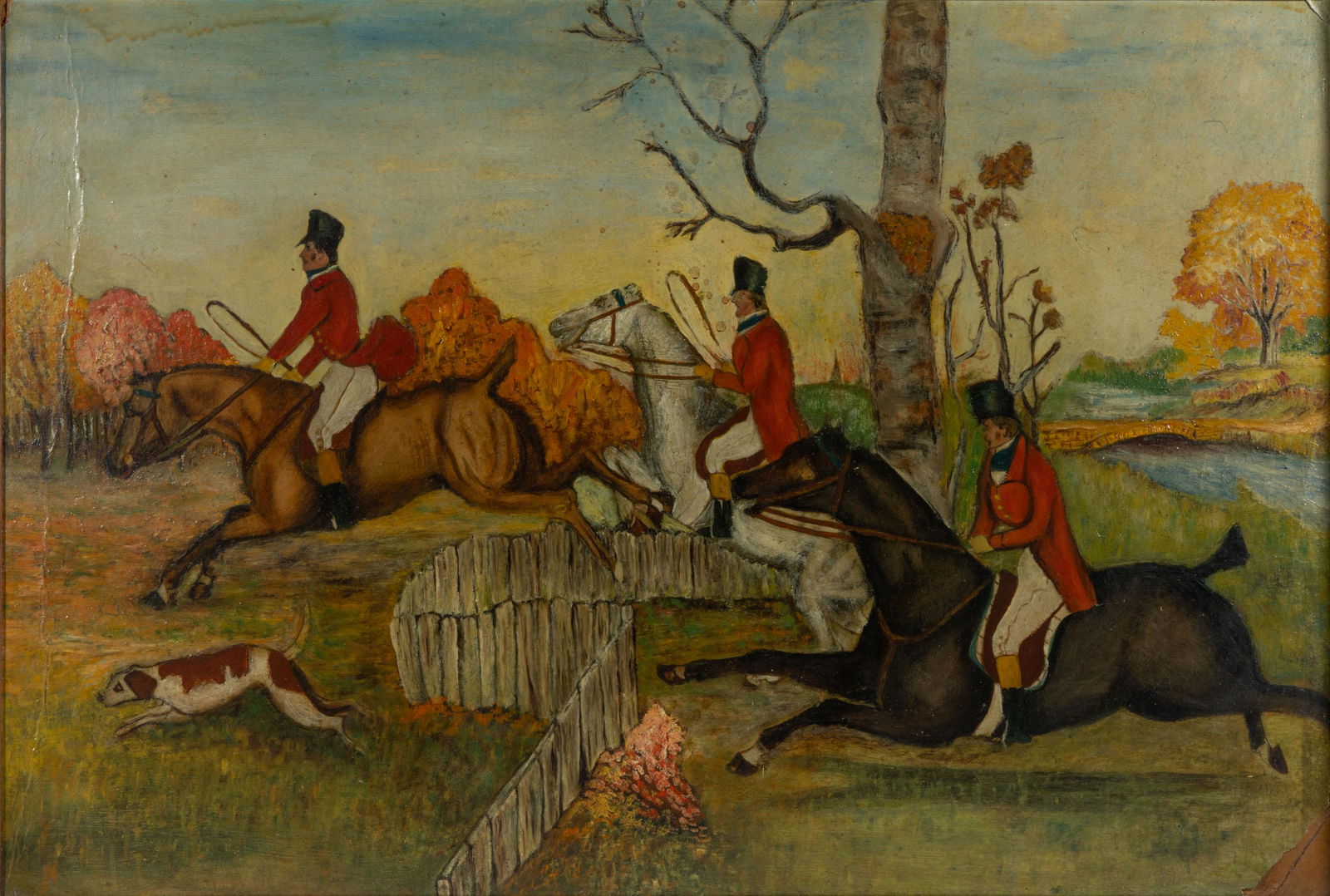 AMERICAN OR BRITISH SCHOOL (20TH CENTURY) FOLK ART HUNTING / SPORTING SCENE (1 of 7)