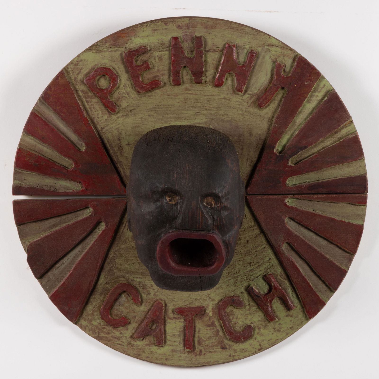 AKRON, OHIO, FOLK ART BLACK AMERICANA CARVED AND PAINTED WOODEN CARNIVAL SIGN (1 of 4)