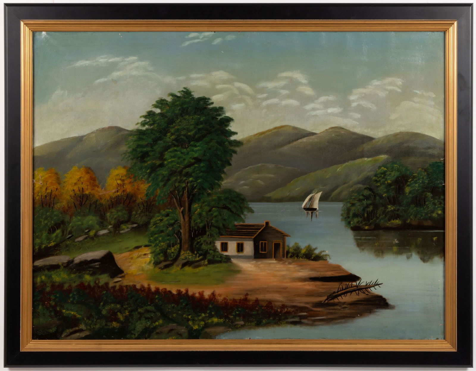 AMERICAN SCHOOL (19TH CENTURY) FOLK ART HUDSON RIVER VALLEY LANDSCAPE (1 of 7)