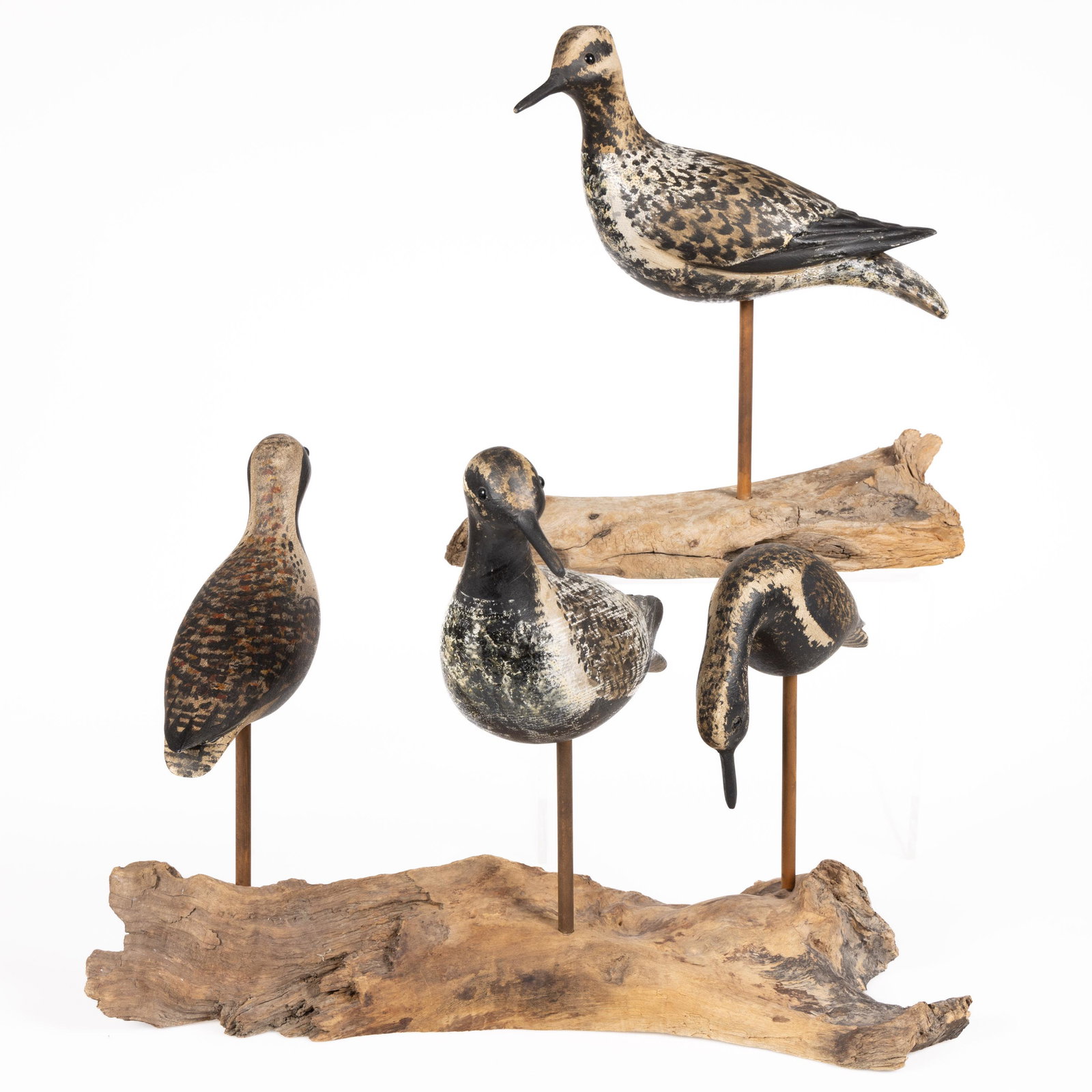 KEN KIRBY (LITTLE EGG HARBOR, NEW JERSEY) FOLK ART CARVED AND PAINTED PLOVER BIRD DECOYS, LOT OF TWO (1 of 7)