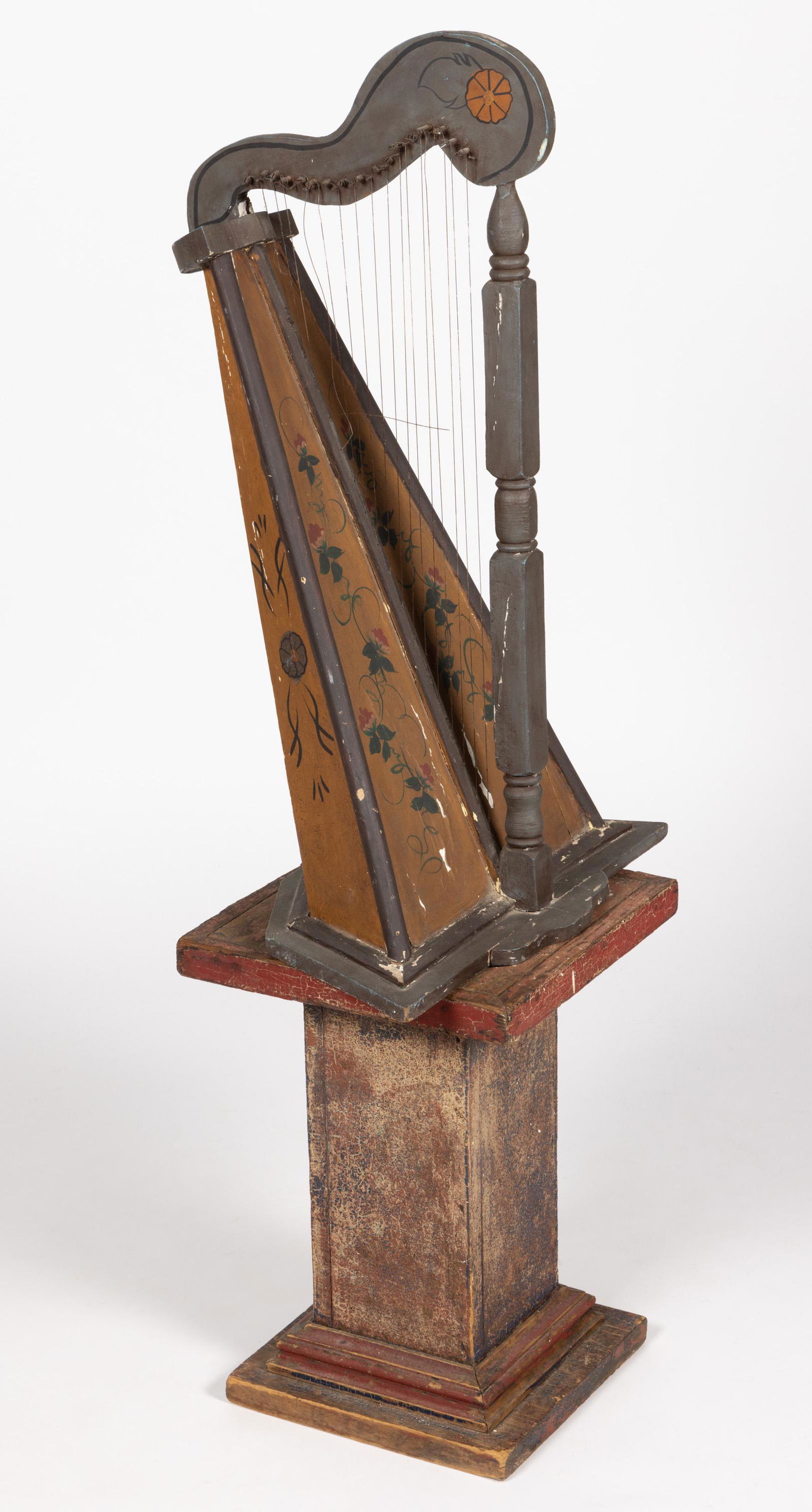 FOLK ART PAINT-DECORATED GESSO HARP (1 of 3)