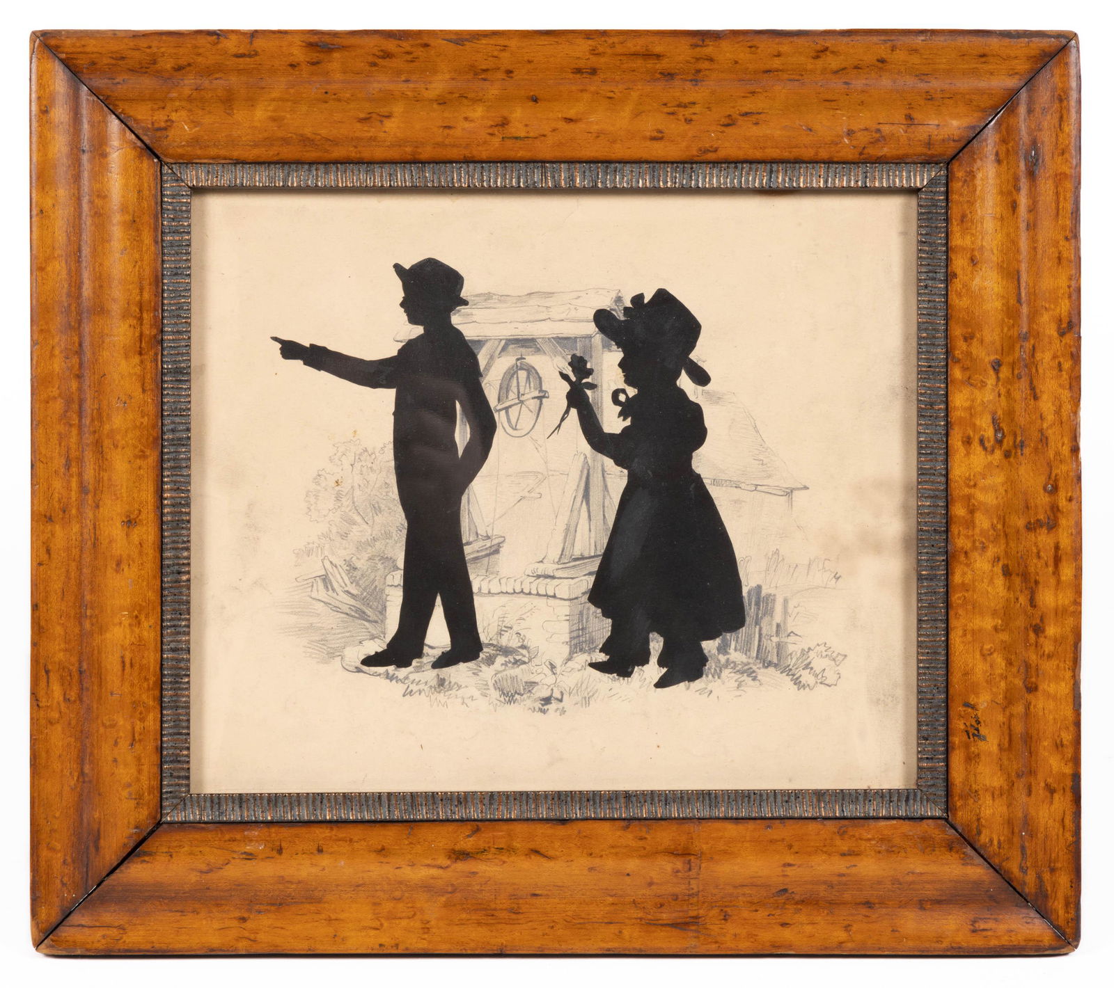AMERICAN OR BRITISH SCHOOL (19TH CENTURY) FOLK ART CUT-AND-PASTED SILHOUETTE PORTRAIT OF BROTHER AND (1 of 3)