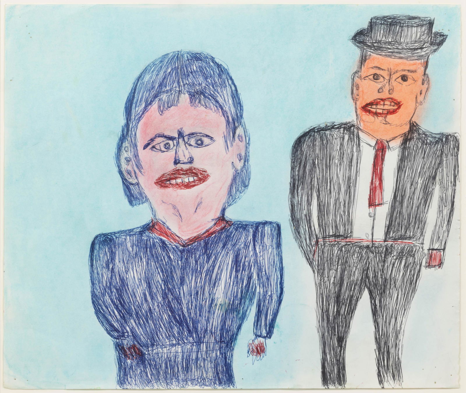 SHIELDS LANDON "S.L." JONES (WEST VIRGINIA, 1901-1997) OUTSIDER ART DOUBLE PORTRAIT (1 of 2)