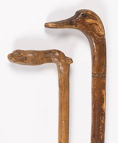 AMERICAN CARVED FOLK ART CANES / WALKING STICKS, LOT OF TWO (1 of 3)