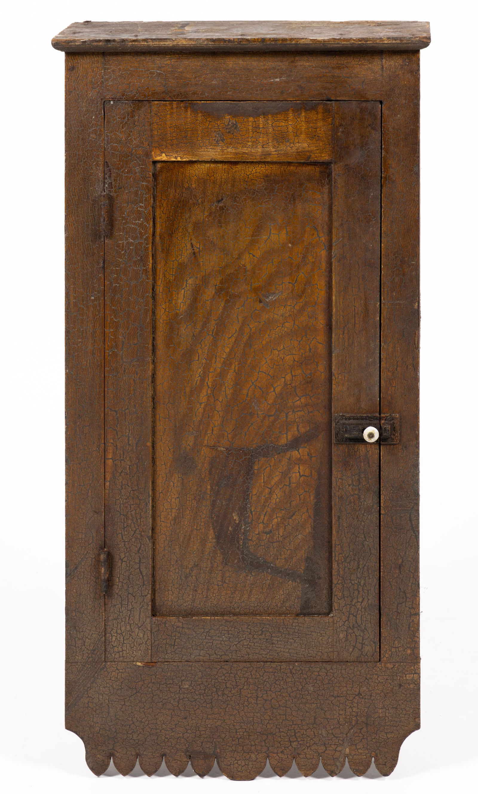 AMERICAN PAINT-DECORATED CHESTNUT HANGING CUPBOARD (1 of 4)