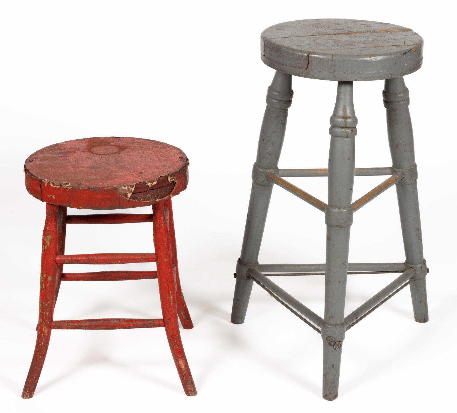 AMERICAN PAINTED WOODEN STOOLS, LOT OF TWO (1 of 3)