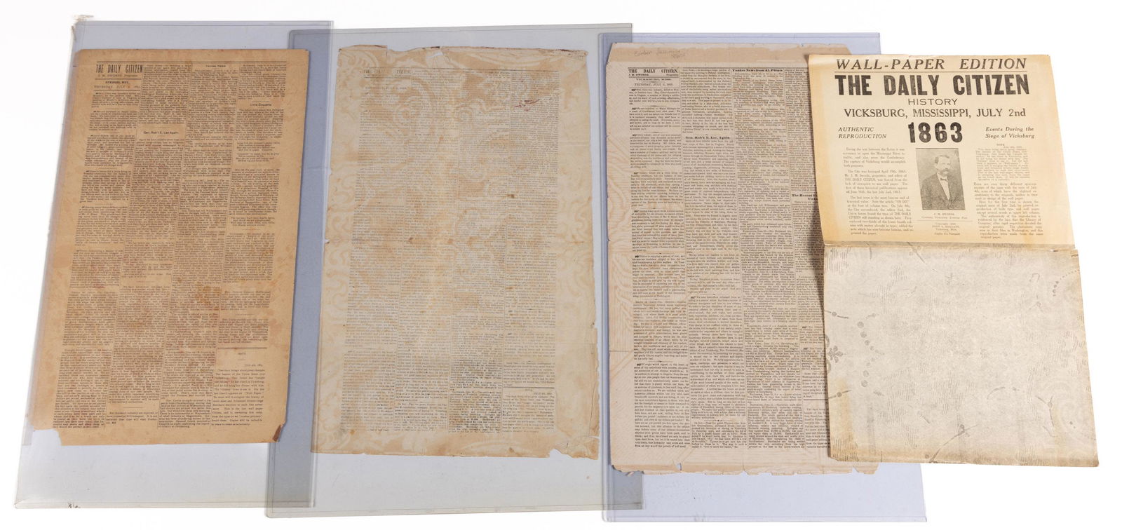 CIVIL WAR THE DAILY CITIZEN, VICKSBURG, MISSISSIPPI RESTRIKE NEWSPAPERS, LOT OF FOUR (1 of 2)