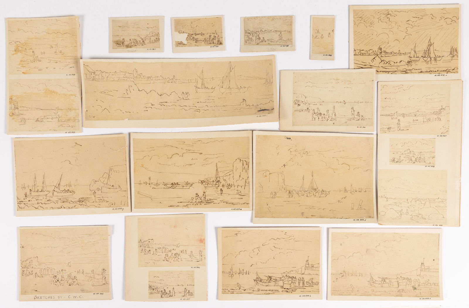 CONRAD WISE CHAPMAN (AMERICA, 1842-1910), ATTRIBUTED, FRENCH BEACH SCENE SKETCHES, LOT OF 20 (1 of 5)