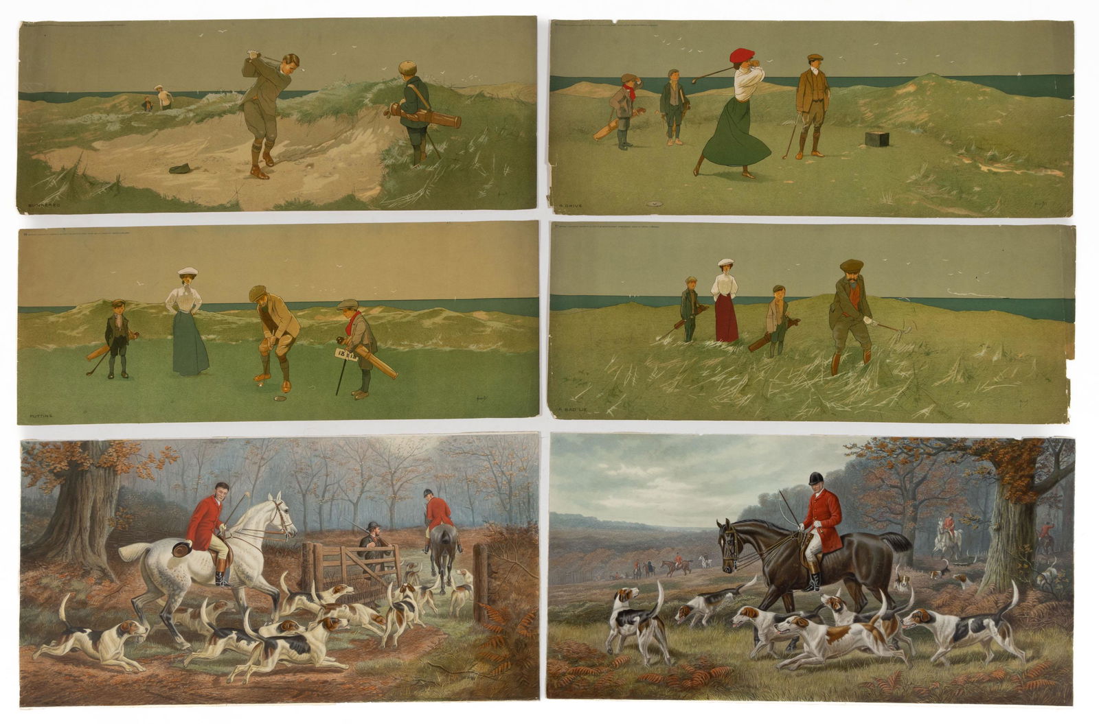 GOLF AND FOX HUNT SPORTING PRINTS, LOT OF SIX (1 of 4)