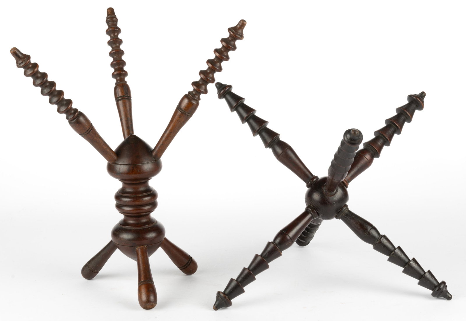 GEORGIAN TURNED WALNUT "CAT" PLATE STANDS / CROSSES, LOT OF TWO (1 of 2)