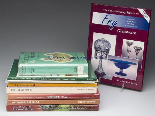 AMERICAN PRESSED GLASS REFERENCE VOLUMES, LOT OF 1: AMERICAN PRESSED GLASS REFERENCE VOLUMES, LOT OF 10, including "The Collector's Encyclopedia of Fry Glassware", and four volumes on Greentown glass. Provenance: Collection of Tom Heintzman.