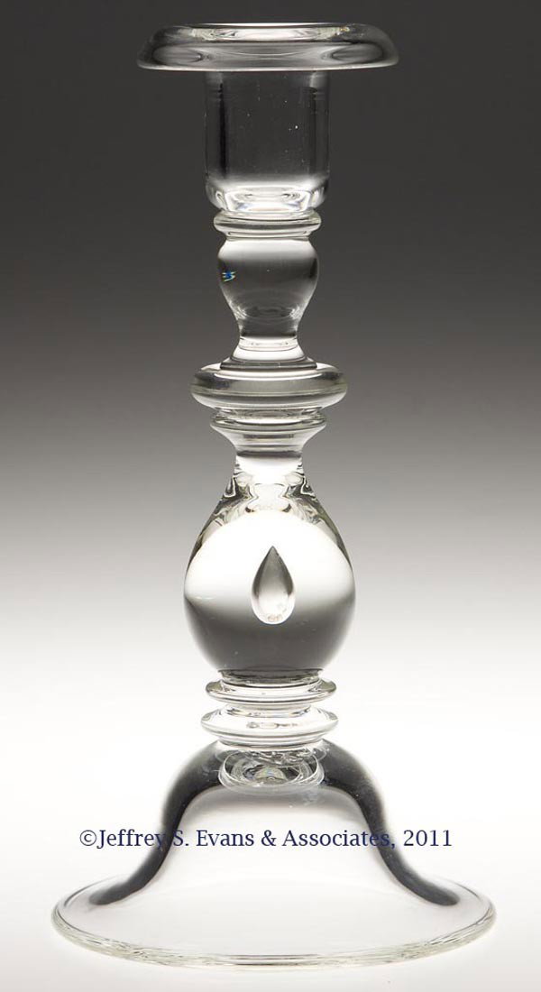 STEUBEN TEARED CRYSTAL CANDLESTICK: STEUBEN TEARED CRYSTAL CANDLESTICK, shape #7792, multiple joined sections, signed. Steuben Glass Works, Corning, NY. Second quarter 20th century. 8 5/8" H.