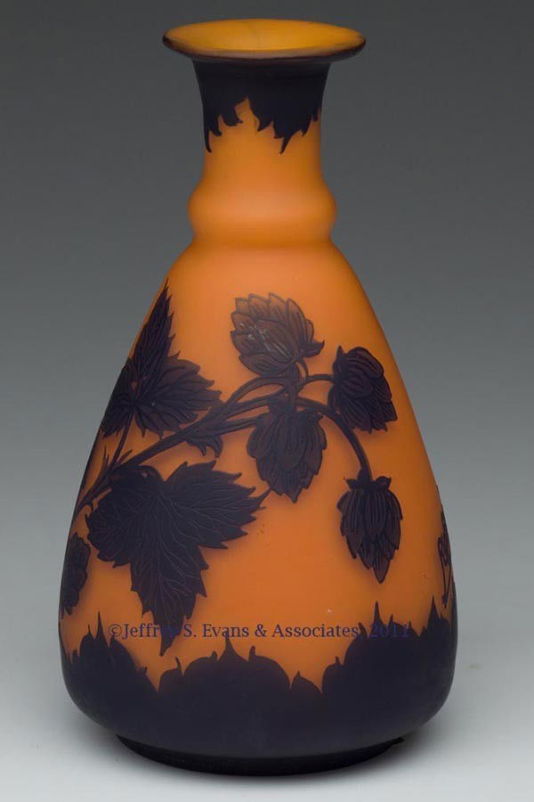 LOETZ RICHARD CAMEO VASE: LOETZ RICHARD CAMEO VASE, deep cobalt blue over orange, satin finish, signed in relief, polished pontil mark. Bohemia. First quarter 20th century. 6 1/4" H.Provenance: From an old Pennsylvania collect