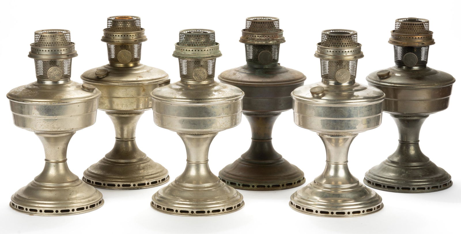 ALADDIN MODEL 12 NICKEL KEROSENE STAND LAMPS, LOT OF SIX (1 of 1)