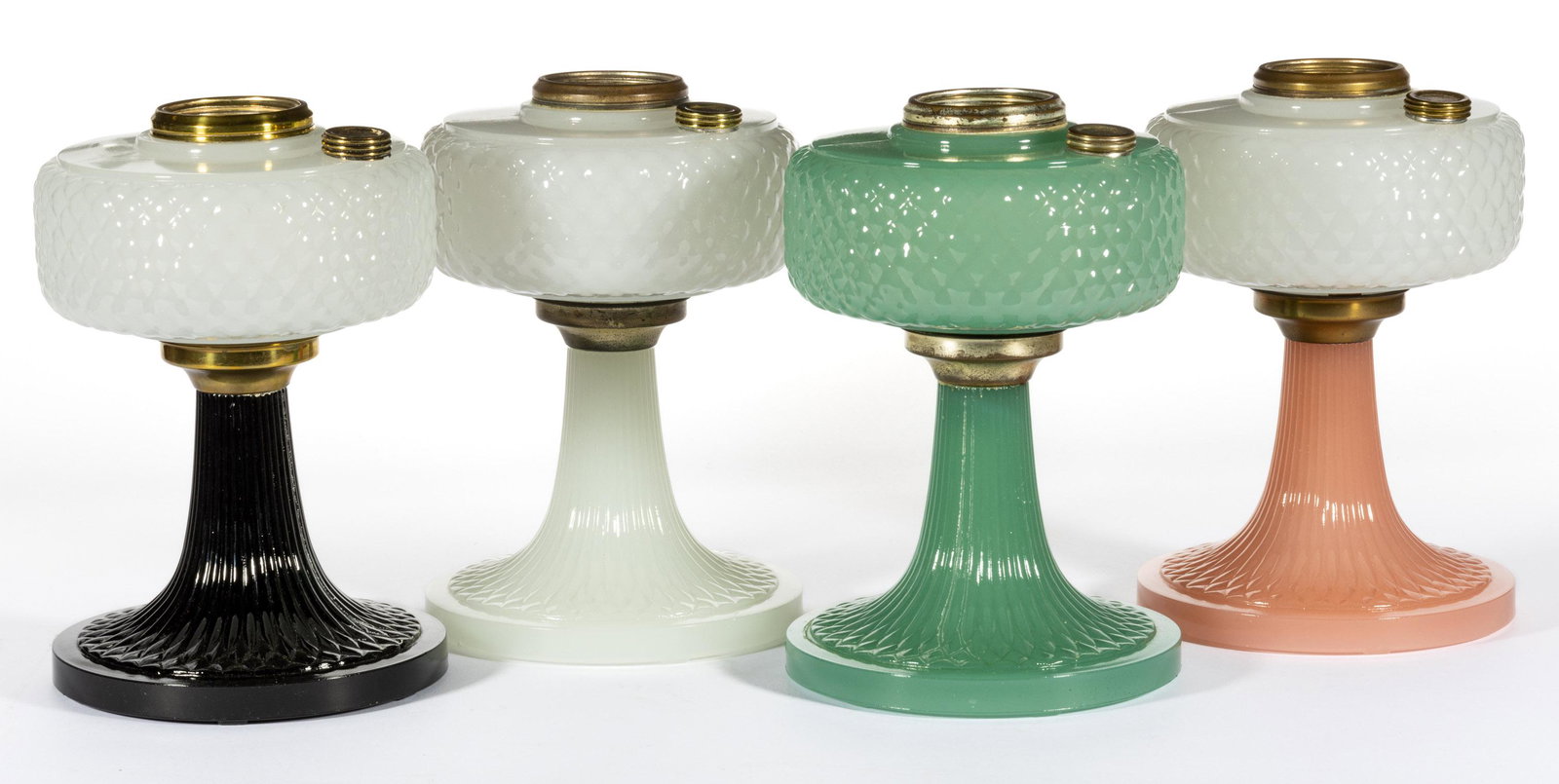 ALADDIN MODEL B-85, B-86, B-90, B-91 / DIAMOND-QUILT KEROSENE STAND LAMPS, LOT OF FOUR (1 of 1)