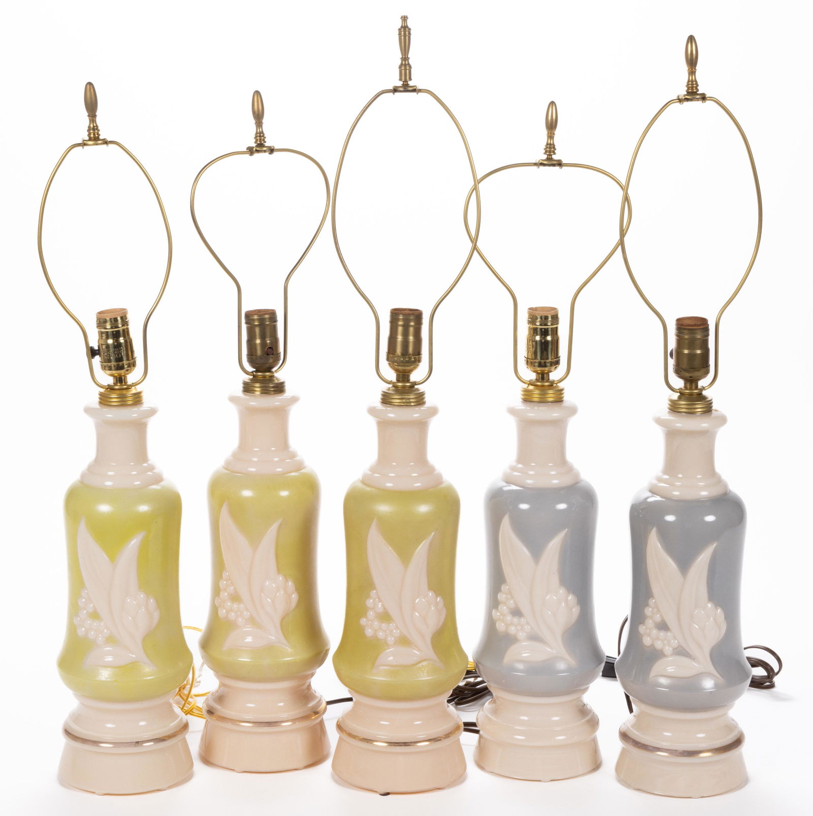 ALADDIN ALACITE FLORAL BOUQUET ELECTRIC TABLE LAMPS, LOT OF FIVE (1 of 2)