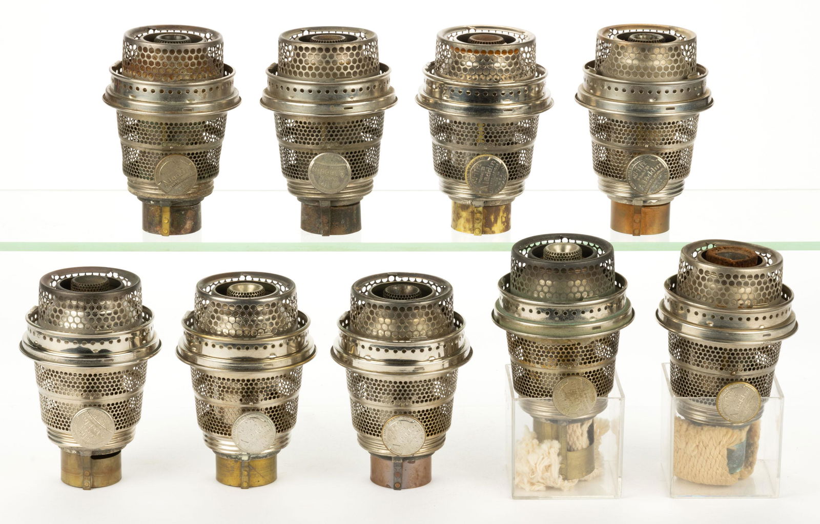 ALADDIN NICKEL MODEL B KEROSENE LAMP BURNERS, LOT OF NINE (1 of 1)