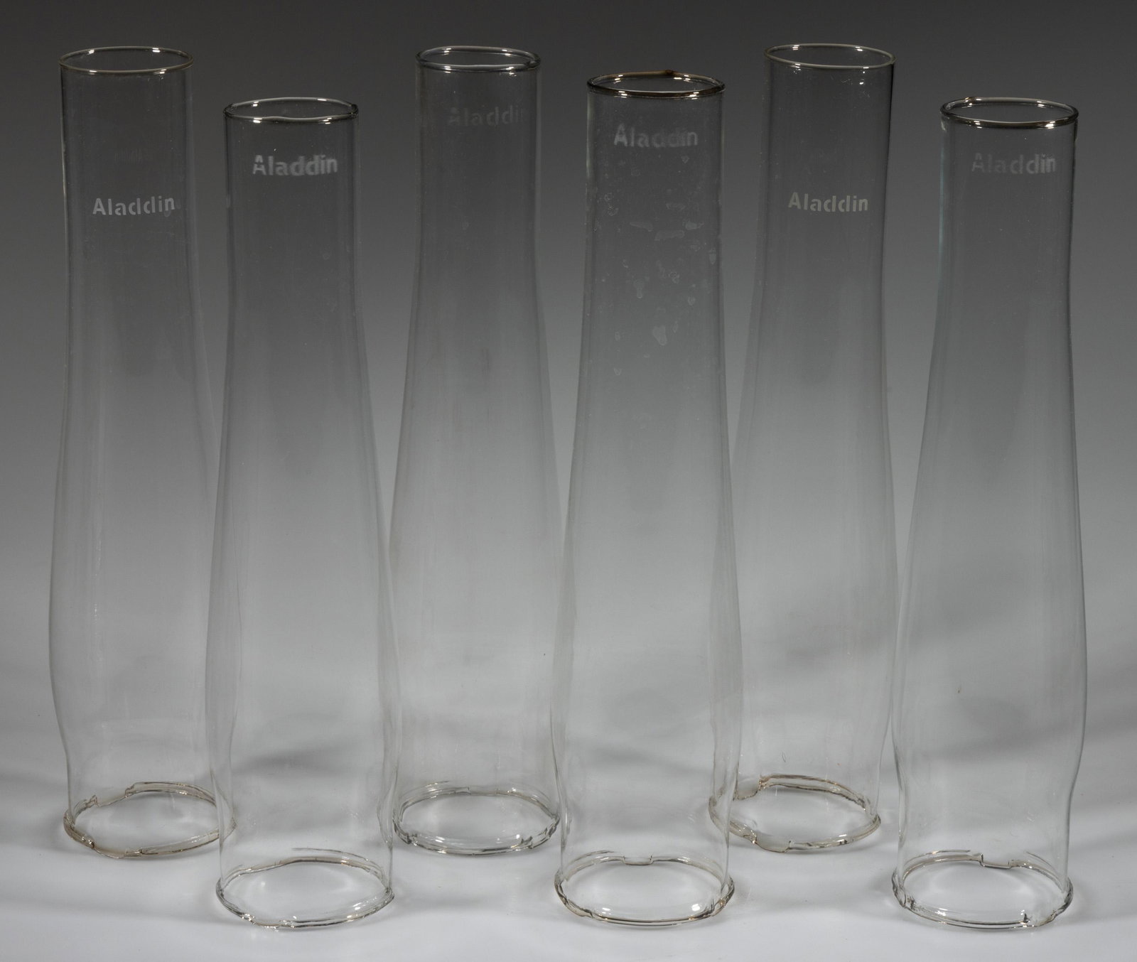 ALADDIN SINGLE LINE GLASS KEROSENE LAMP LOX-ON CHIMNEYS, LOT OF SIX (1 of 1)