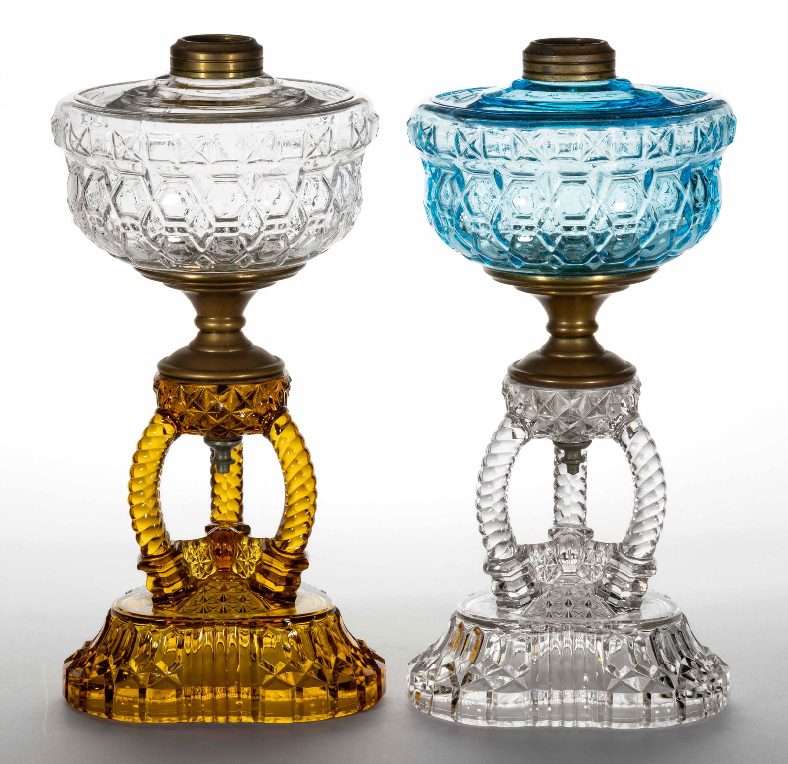 CATHEDRAL KEROSENE COMPOSITE KEROSENE STAND LAMPS, LOT OF TWO (1 of 1)