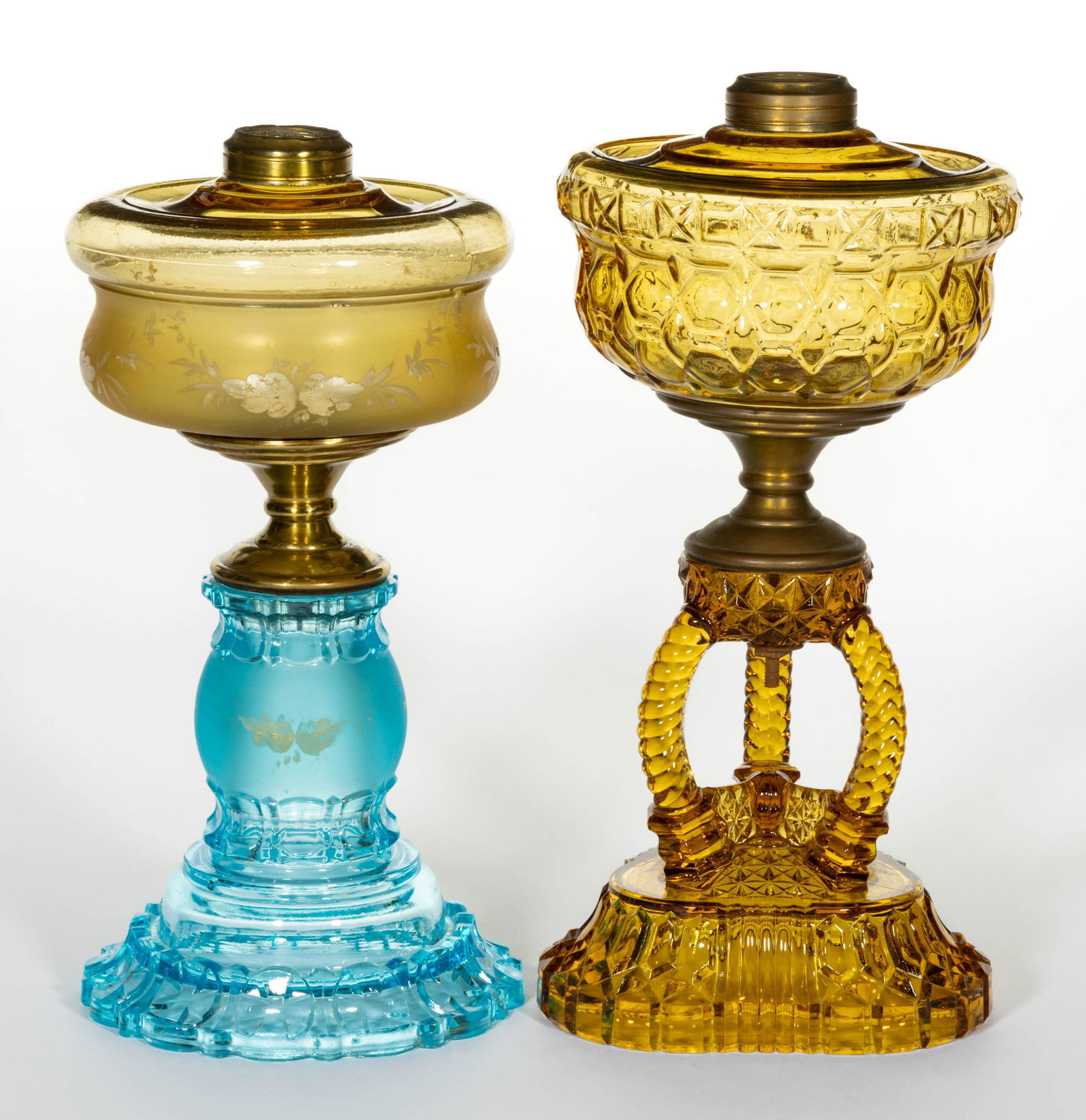 ASSORTED PRESSED GLASS KEROSENE STAND LAMPS, LOT OF TWO (1 of 1)