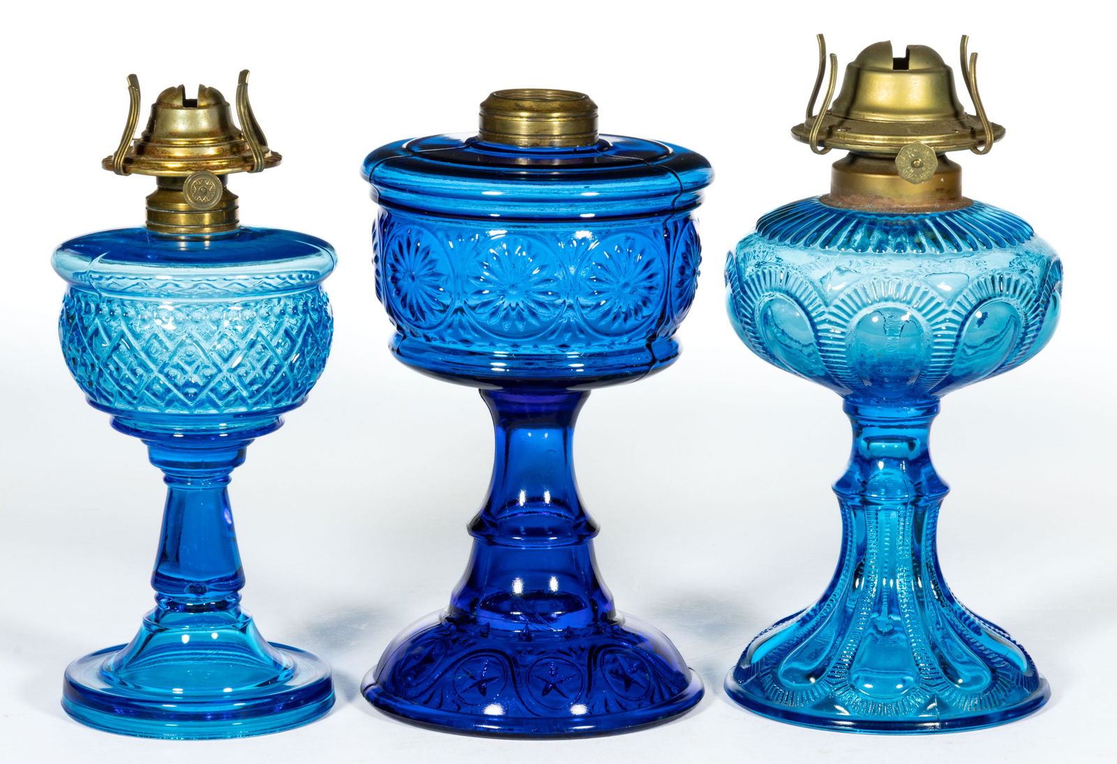 ASSORTED PRESSED GLASS KEROSENE STAND LAMPS, LOT OF THREE Mar 24
