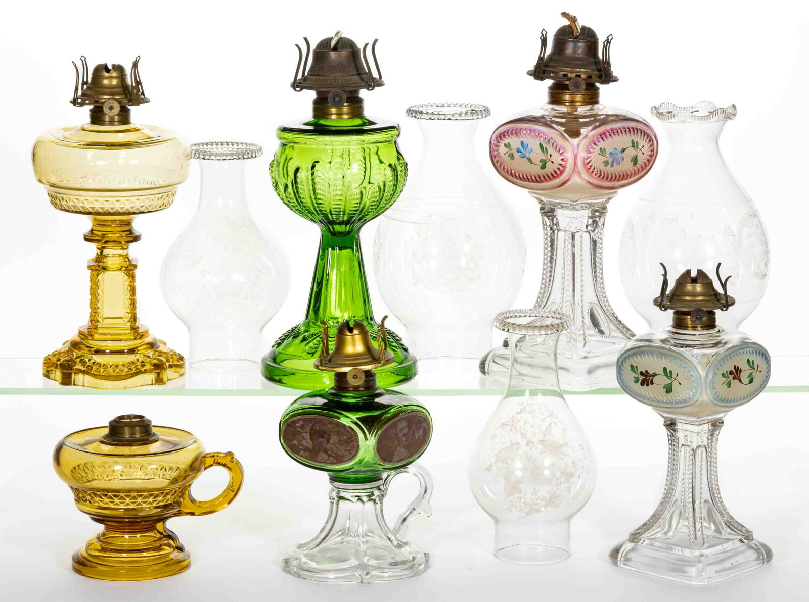 ASSORTED PATTERN KEROSENE LAMPS, LOT OF SIX (1 of 1)