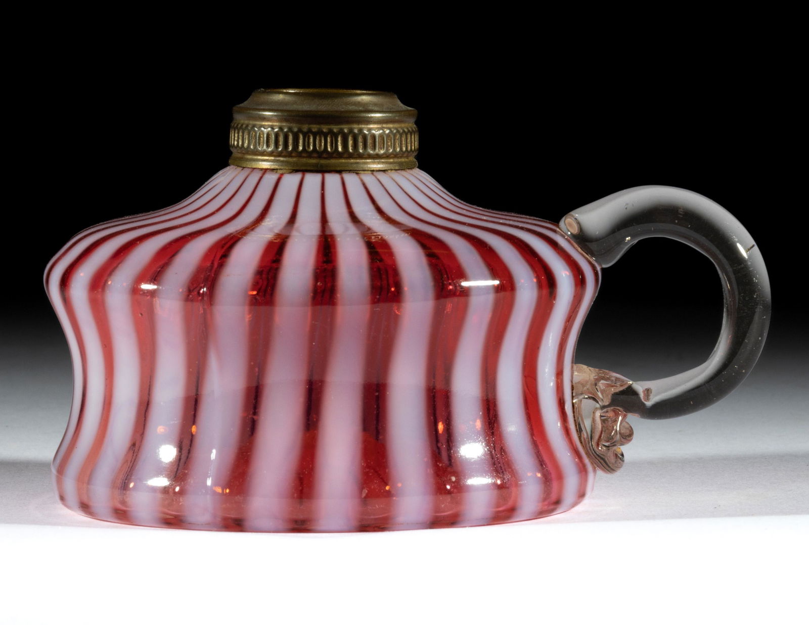 OPALESCENT STRIPE GLASS KEROSENE FINGER LAMP (1 of 1)
