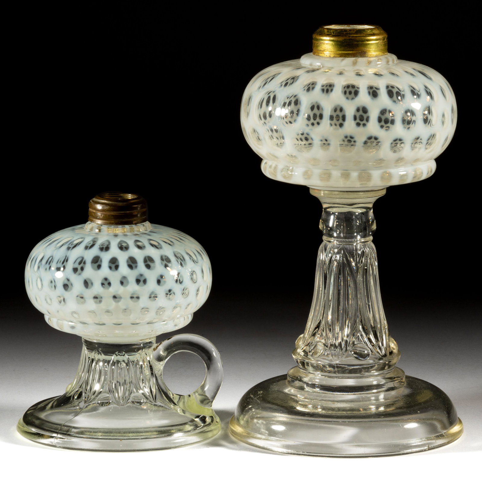 COIN DOT / WINDOWS - LEAF AND JEWEL BASE KEROSENE LAMPS, LOT OF TWO (1 of 1)