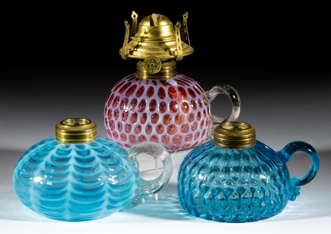 ASSORTED OPALESCENT GLASS KEROSENE FINGER LAMPS, LOT OF TWO (1 of 1)
